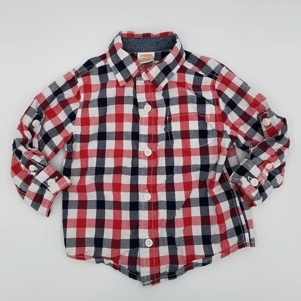 Gymboree Button Down Plaid Polo Shirt 12-18m